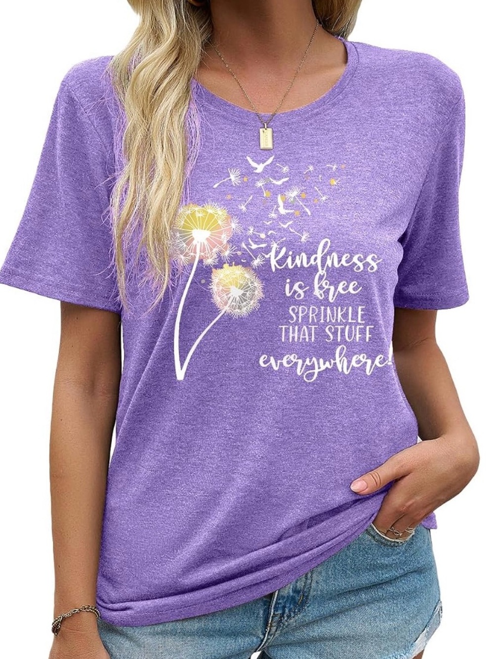 Kindness Is Free Dandelion Graphic Tee - Lavender Purple - Picture 2 of 3